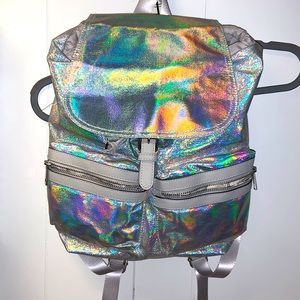 Silver iridescent NWOT backpack medium size